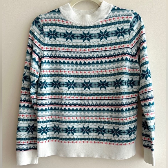 Talbots Petites Fair Isle Mockneck Pullover Sweater, Size Medium - Picture 2 of 15